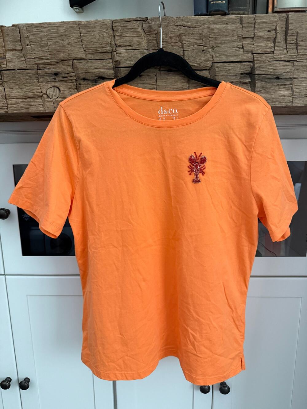 D&Co. Denim & Company Orange Tee Beaded Lobster Applique Size Medium